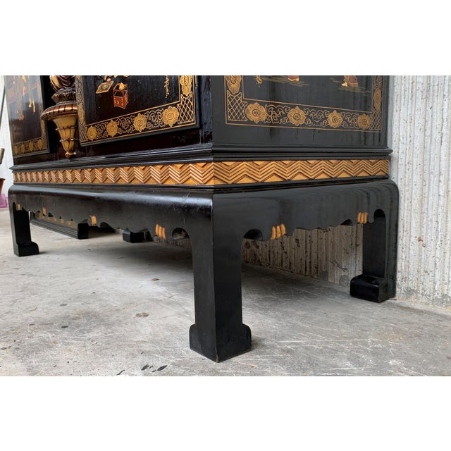 20th Black Lacquer and Hand Painted Open Altar Table or Sideboard For Sale - Image 12 of 13