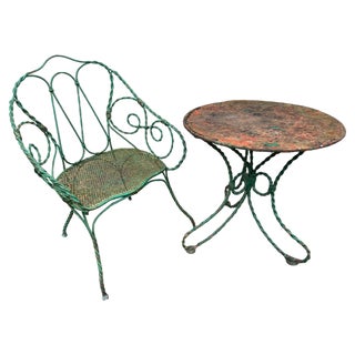 Set of Twisted Iron Garden Chair and Table, 1900s For Sale