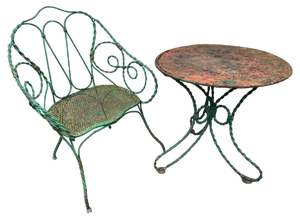 Set of Twisted Iron Garden Chair and Table, 1900s