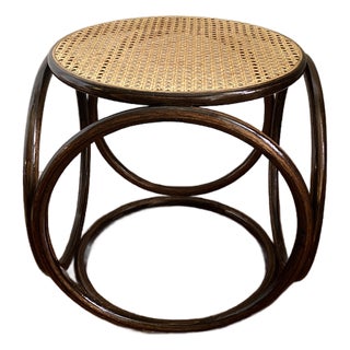 1970s Vintage Boho Bentwood and Cane Stool Ottoman or Drinks Table For Sale
