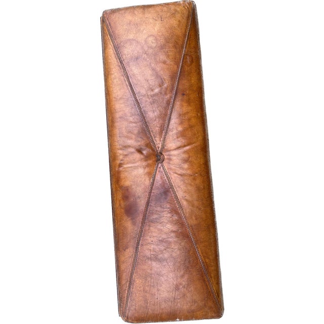 French C. Mariani Louis XVI Reproduction Mahogany, Antiqued Leather Bench For Sale - Image 3 of 4