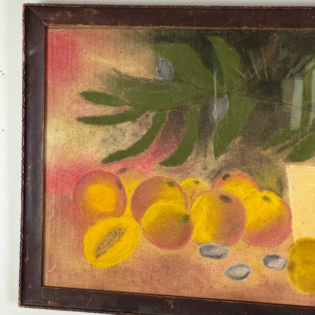 American Bright and Antique Pastel Painting of Fruits Still Life, Wood Frame With Glass. For Sale - Image 3 of 10