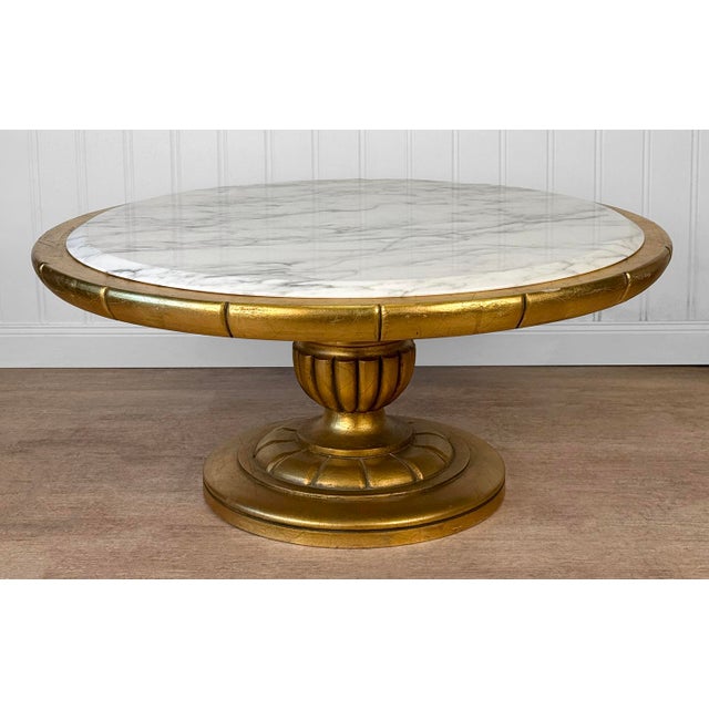 Hollywood Regency Vintage Hollywood Regency Gold Gilt & Marble Rotating Cocktail Coffee Table For Sale - Image 3 of 9