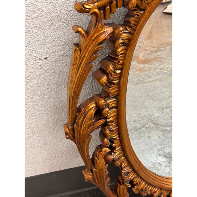 Mexican Rococo Revival Oval Gold Finish Wall Mirror, Late 20th Century For Sale - Image 10 of 12