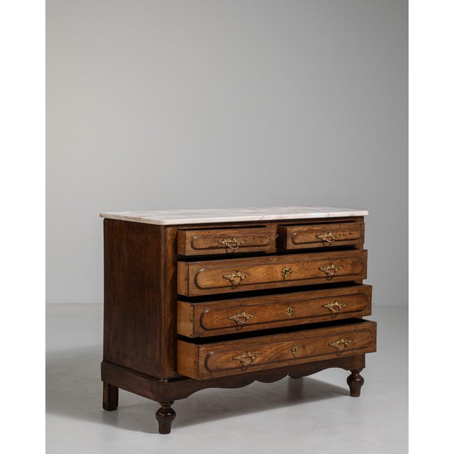 French Oak Marble-Top Chest of Drawers, Antique, France, 19th Century For Sale - Image 12 of 17