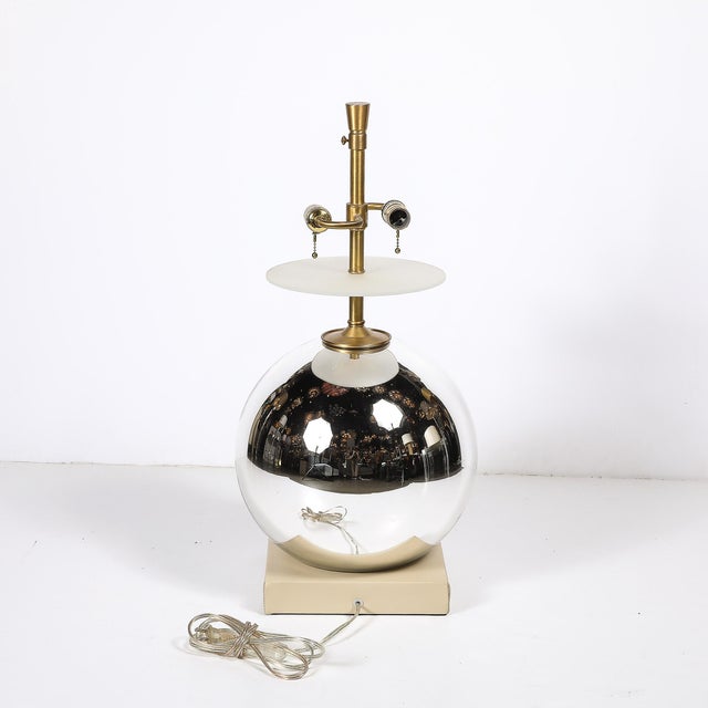 Modernist Mercury Glass Table Lamps With Leather Wrapped Bases by Lorin Marsh For Sale - Image 14 of 17