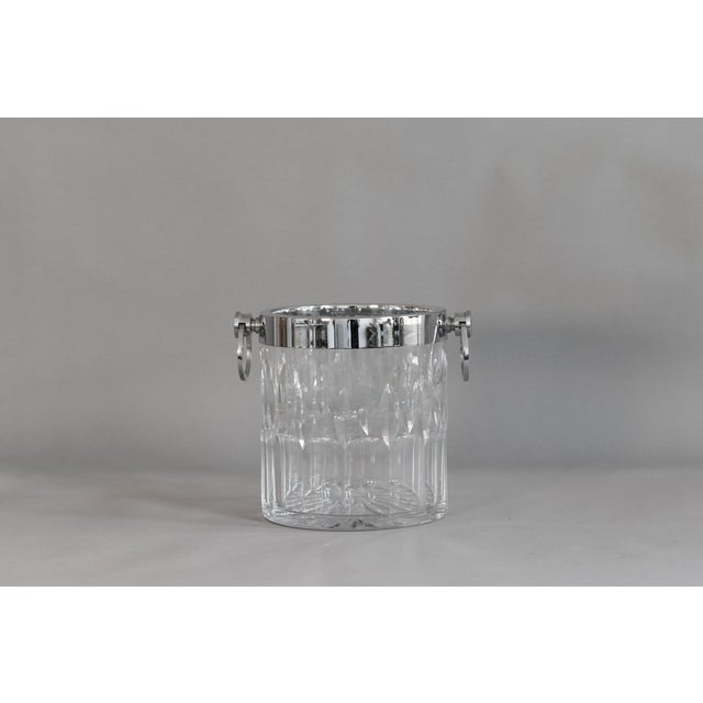 Cut glass champagne bucket with chrome rim and handles. France circa 1950.