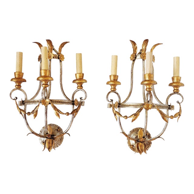 Regency Style Swag Gilt Iron Wall Sconces - A Pair For Sale