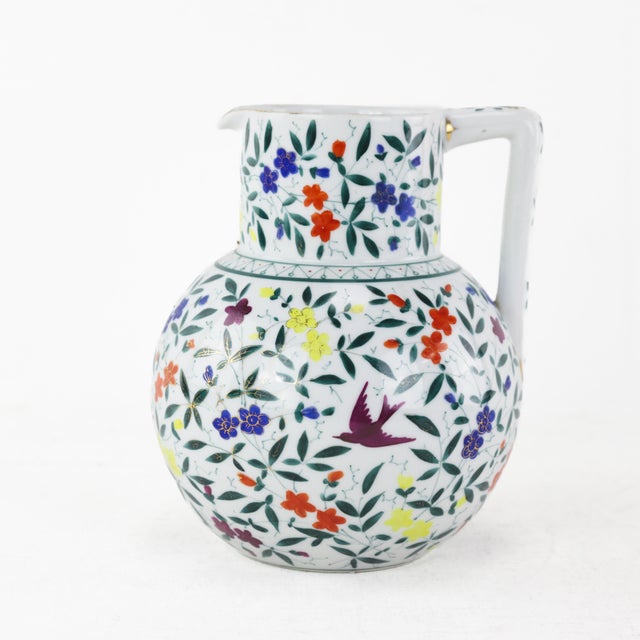 Vintage Floral Bird Ceramic Pitcher With Colorful Hand-Painted Flowers For Sale - Image 11 of 11