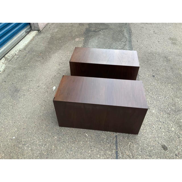 1990s Modern Walnut Low Profile End Tables - Set of 2 For Sale - Image 4 of 9
