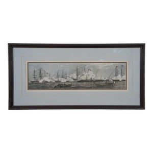 Antique 1858 London News Fetes Cherbourg Queen Victoria Maritime Engraving 27"