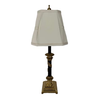 Vintage Wildwood Black and Gold Table Lamp With Original Shade For Sale