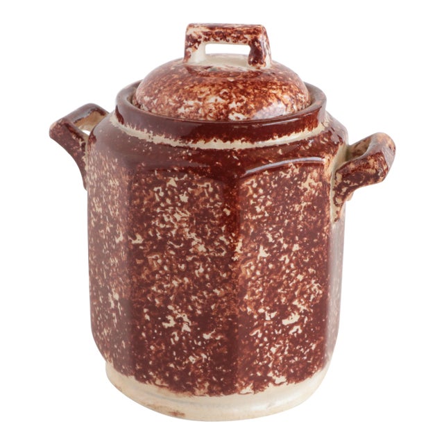 Staffordshire Brown Spongeware Lidded Vessel For Sale