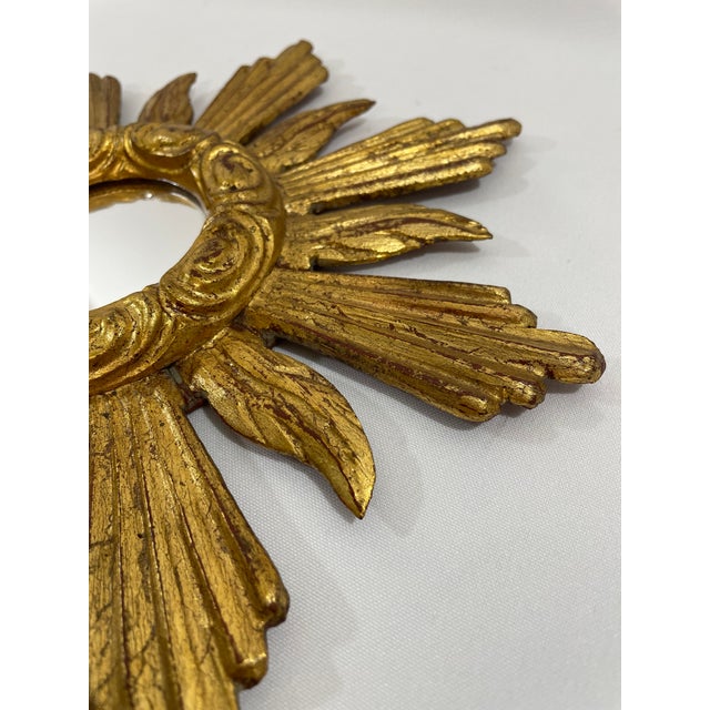 1950s French Petite 11" Giltwood Sunburst Wall Mirror For Sale - Image 6 of 18