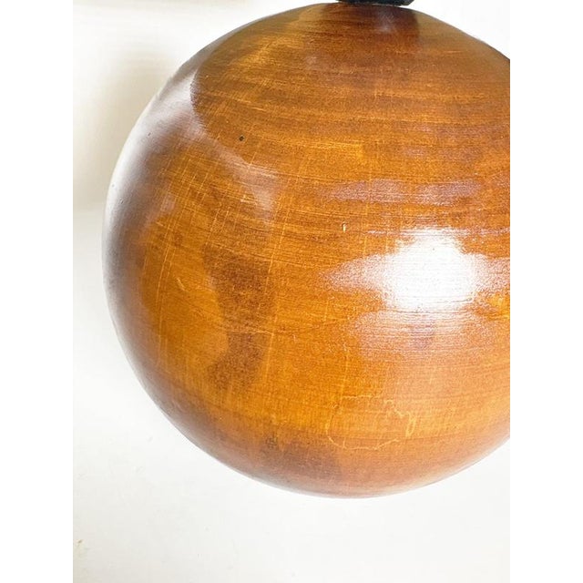 Round Wooden Table Lamps with Lampshades, France, 1970s, Set of 2 For Sale - Image 11 of 18