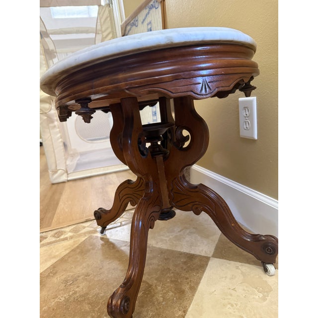 Wood Antique Victorian Walnut Marble Top Table For Sale - Image 7 of 12