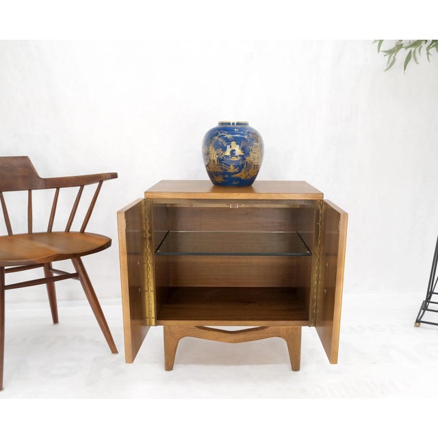 Light Walnut Banana Shape Pulls Two Doors End Table Nightstand For Sale - Image 12 of 12