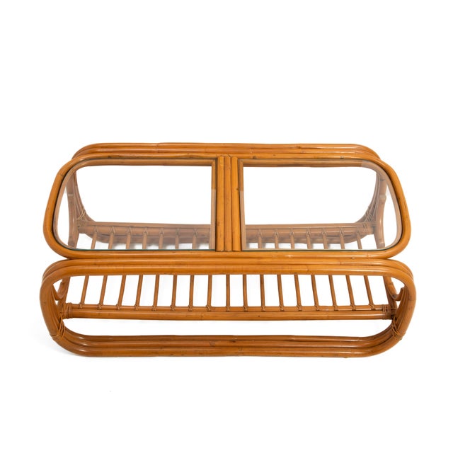 Four Band Pretzel Rattan Set Sofa Settee Coffee Table Two End Tables After Paul Frankl Five Piece Living Room Set For Sale - Image 13 of 18