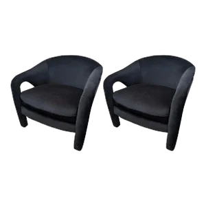 Post Modern Vladimir Kagan Attributed Chairs With Black Velvet Upholstery- a Pair