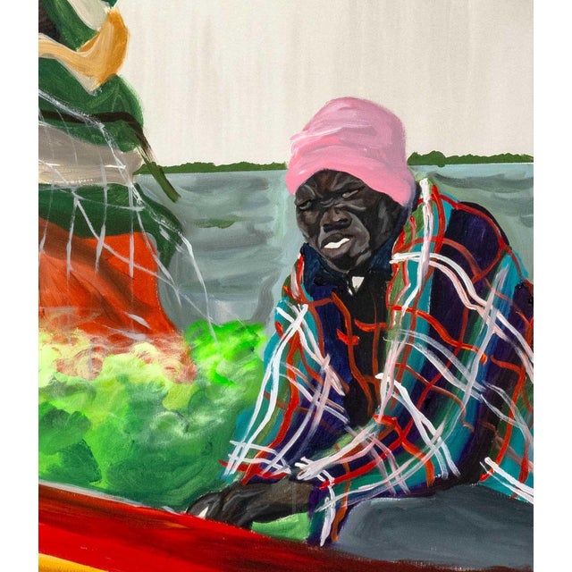 Contemporary Marcus Brutus Fishing Acrylic on Canvas, 2022 For Sale - Image 3 of 7