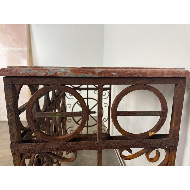 Pair of Italian Wrought Iron Consoles With Rosso Verona Marble Tops For Sale - Image 15 of 18