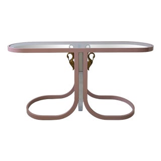 Vintage Pink, Chrome & Brass Swan Console Table from Design Institute of America, 1980s For Sale