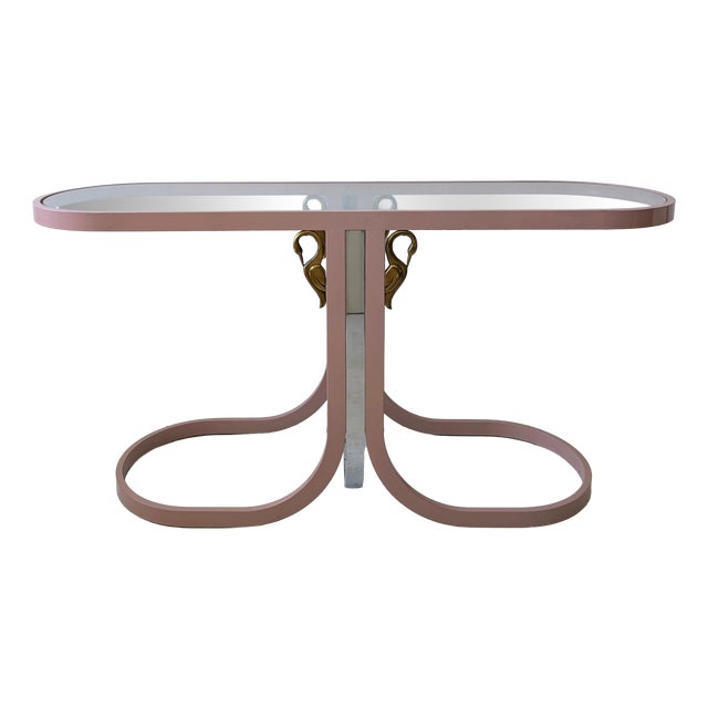 Vintage Pink, Chrome & Brass Swan Console Table from Design Institute of America, 1980s For Sale