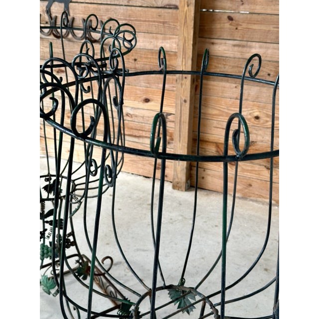 Pair of Antique French Wrought Iron Garden Urn Planters With Grapevine Motif For Sale - Image 10 of 12