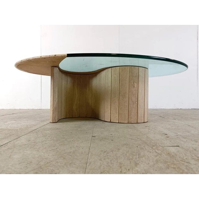 Glass Travertine and Glass Coffee Table, Italy, 1970s For Sale - Image 7 of 11