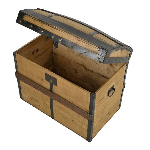 Wooden Transport Trunk with Steel Reinforcements For Sale - Image 4 of 10