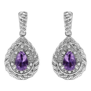 Sterling Silver Pear Cut Amethyst and Diamond Accent Teardrop Drop Earrings For Sale