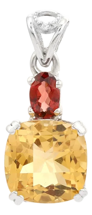 Modern Dual Gemstone Citrine & Oval Garnet Charm Pendant in 925 Silver