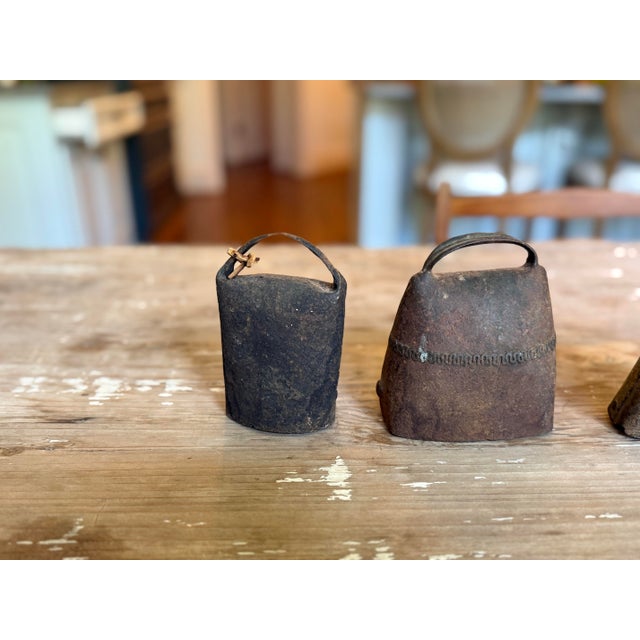 Collection of 15 Antique Hand-Forged Iron & Brass Cowbells With Beautiful Aged Patina For Sale - Image 4 of 10