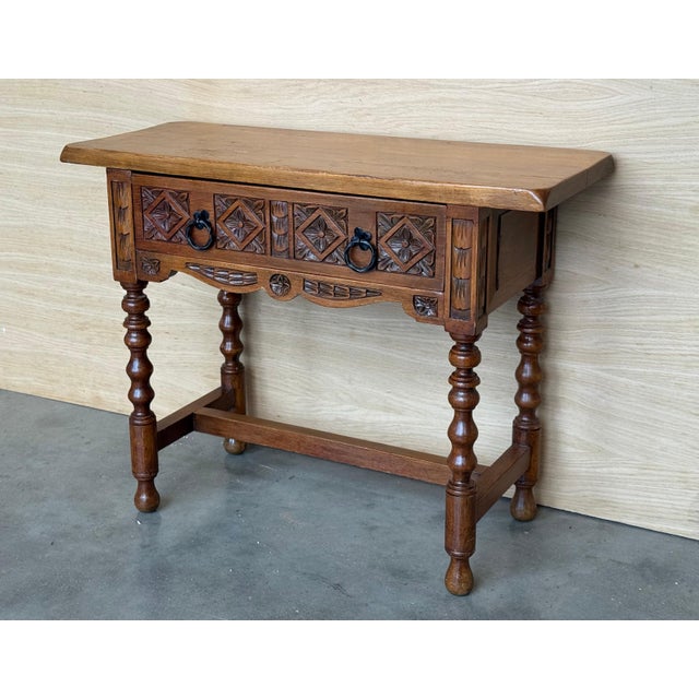 Spanish Early 20th Century Large Spanish Nightstand or Low Console Table with Drawer For Sale - Image 3 of 18
