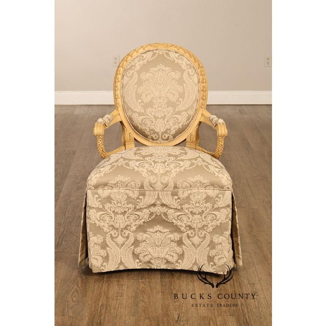 Louis XVI Style Pair Of Painted Oval Back Armchairs With Upholstered Seats For Sale In Philadelphia - Image 6 of 18