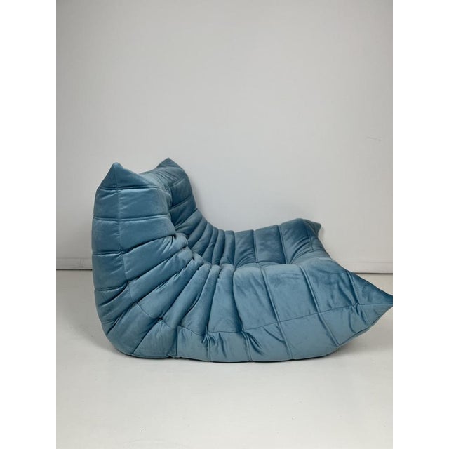 Blue Velvet Togo Lounge Chair by Michel Ducaroy for Ligne Roset For Sale - Image 6 of 6