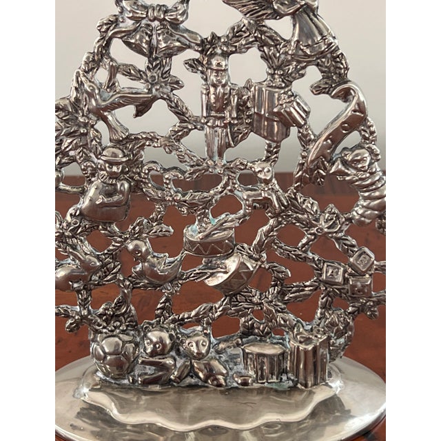 Metal Vintage Pair of Silverplate Christmas Tree Candle Holders For Sale - Image 7 of 12