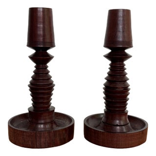Mid 20th Century Folk Art Wooden Candle Holder For Sale