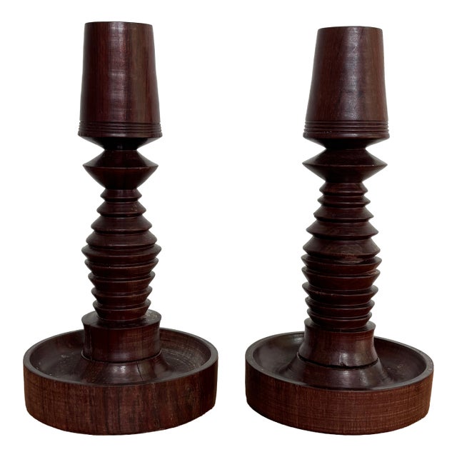 Mid 20th Century Folk Art Wooden Candle Holder For Sale