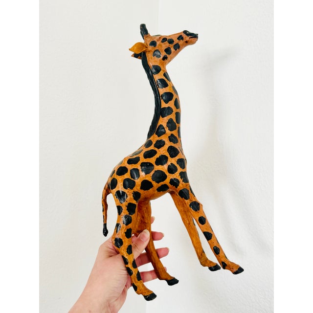 Animal Skin Hand Made Vintage Leather-Wrapped Giraffe Safari Sculpture For Sale - Image 7 of 12