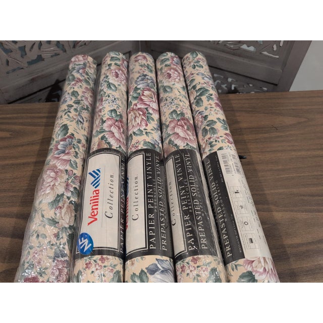 Victorian Vintage C 1990 Venilia “Mathe” Floral Wallpaper - 5 Matching Rolls, Same Dye Lot For Sale - Image 3 of 7