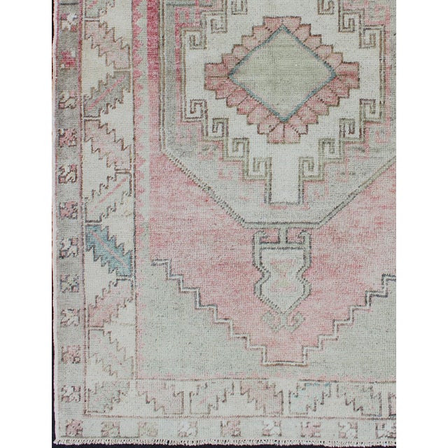 Pink, Light Green, and Ivory Vintage Rug With Flower Medallion Pattern For Sale - Image 4 of 11