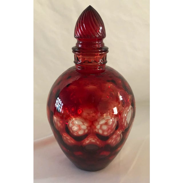 Circa 1940s Wheaton Optic Ruby Red Honeycomb Decanter For Sale - Image 9 of 11