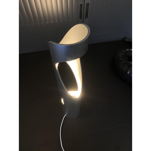 Vintage Space Age Sculptural Flame Lamp in Brushed Aluminum, 1970s For Sale - Image 10 of 18