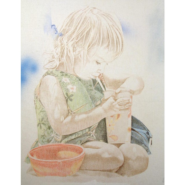Untitled Original Prismacolor Drawing and Acrylic Painting on Canvas Stretched, Framed Hand signed by the artist Framed...