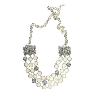Miriam Salat Cascade Vintage Sterling & White Topaz Ivory Resin Choker For Sale