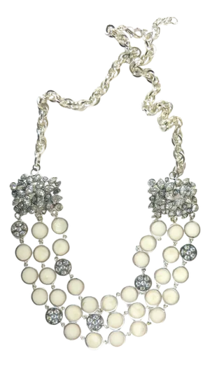 Miriam Salat Cascade Vintage Sterling & White Topaz Ivory Resin Choker