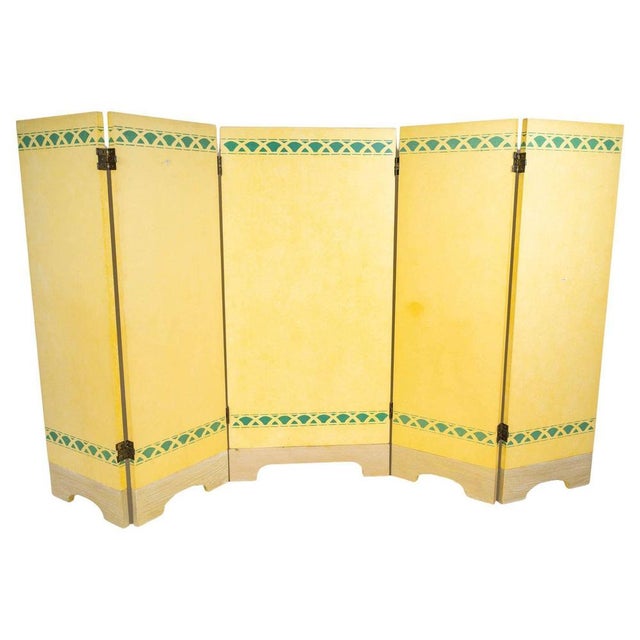 20th Century Painted Wooden Folding Screen with 5 Panels For Sale - Image 6 of 6