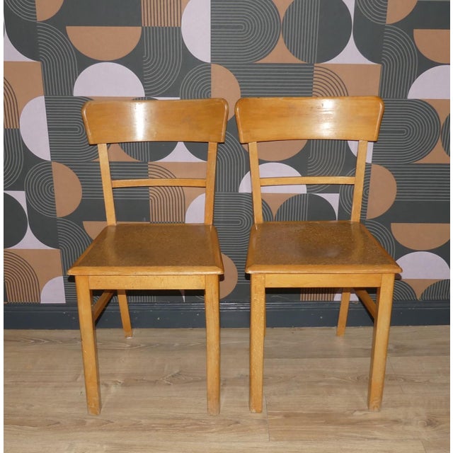 Vintage Frankfurt Style Kitchen Chairs in Wood and Cork, 1950s, Set of 2 For Sale - Image 3 of 10