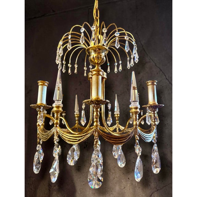 Gold Empire Neo-Classical Style Crystal Chandelier, 1950s For Sale - Image 8 of 8